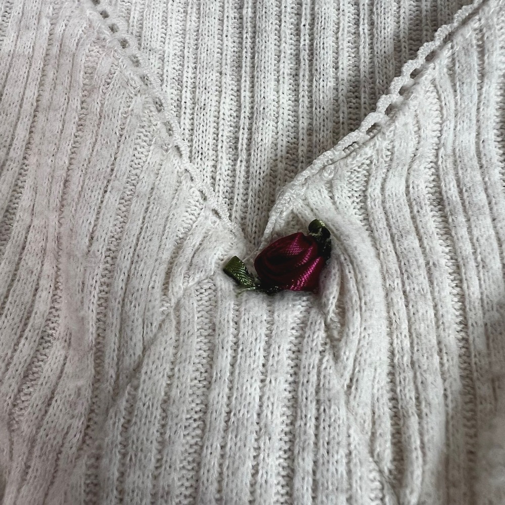 Pull & Bear Ribbed Beige S Top Lettuce Hem Long Sleeve Coquette Balletcore Rose - Picture 4 of 9